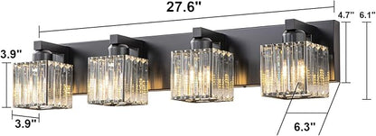 Black Bathroom Light Fixtures, 4-Light Modern Bathroom Vanity Lights Over Mirror, Wall Light Fixtures with Square Shade