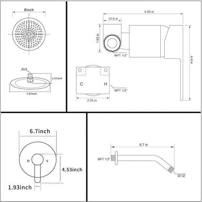 Matte Black Shower Faucet GGStudy Single Function Shower Trim Kit with Rough-in Valve Shower Set Bath Rainfall Shower Faucet System 8inch Round Stainless Steel Metal Shower Head