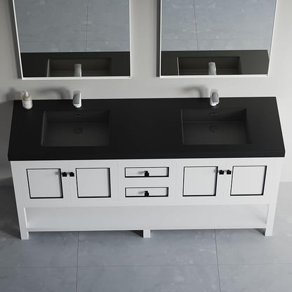 Dowell 73" Bathroom Sink,Double Bowl Vanity Basin,Rectangular Drop-In Bathroom Sink with Overflow,Black-000 7322BPBL