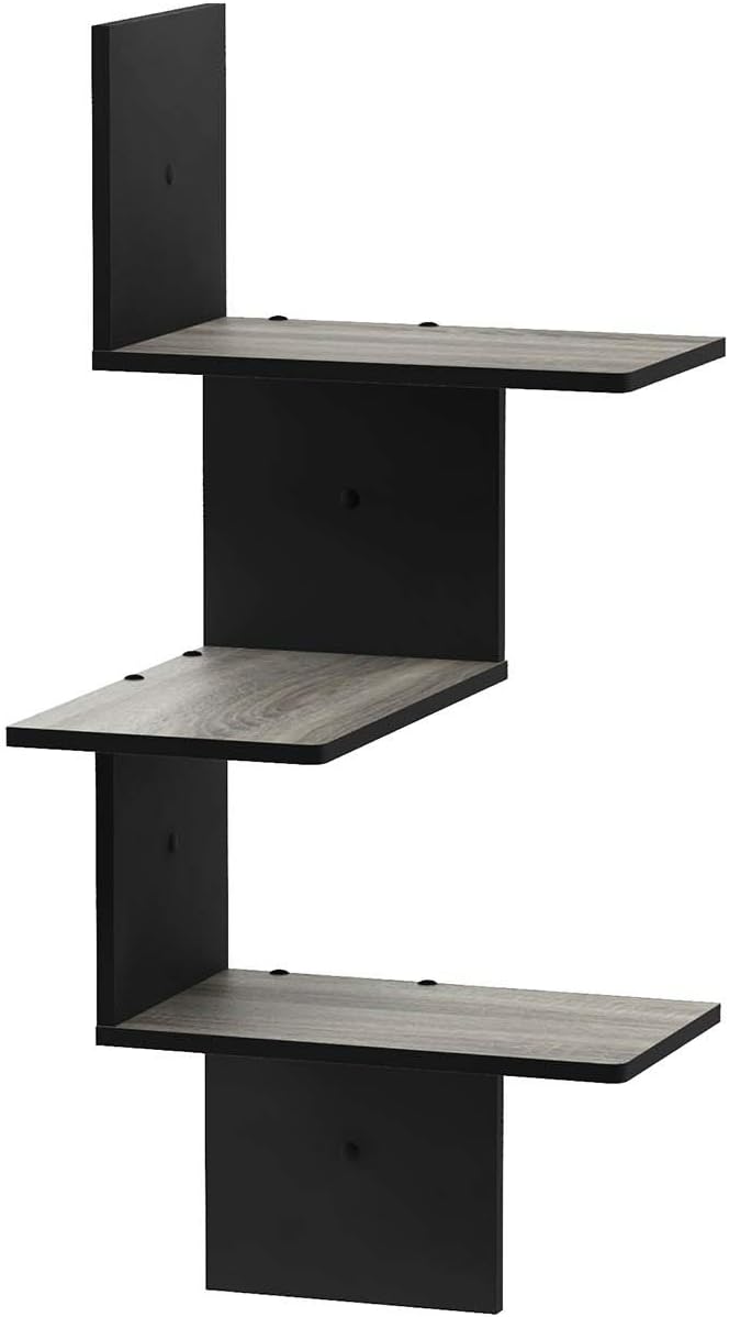 Furinno Rossi Wall Mounted Shelves 3-Tier Rectangle French Oak Grey/Black