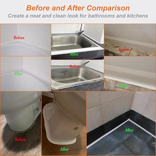 White Caulk Tape Waterproof Self Adhesive, Toilet & Bathtub Sealant Strip, Peel & Stick Caulking Tape for Floor Tile Corner Trim & Shower, Bathroom Accessories, Better Than Silicone Caulk