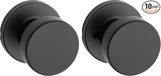 Kwikset Pismo Interior Passage Door Knob, Handle for Closet and Hallway Doors, Non-Locking Doorknob in Matte Black, with Microban Protection (Pack of 10)