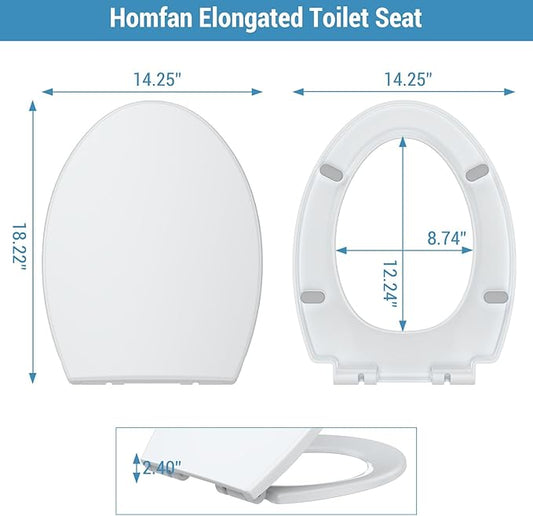 Garvee Toilet Seat Cover Elongated – PP Material, Secure Locking Design, Full Flat Lid for Standard Elongated Toilets, Durable & Easy to Clean, White