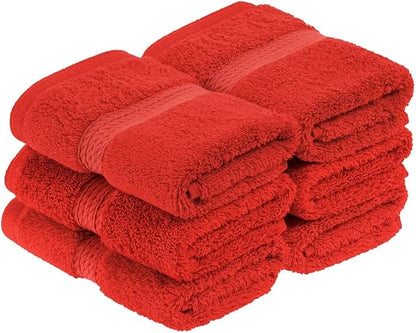 Superior Egyptian Cotton Plush & Absorbent, Face Towel Set of 6, Red | Quick Dry, Soft Luxury Towel Set, Bath Essentials for Bathroom, Guest Bath, Spa, 2 Piece Face, Madeline Towels