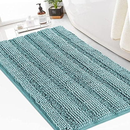 Turquoize Bathroom Rug 24"x36", Soft Absorbent Chenille Bath Rug, Aqua Haze