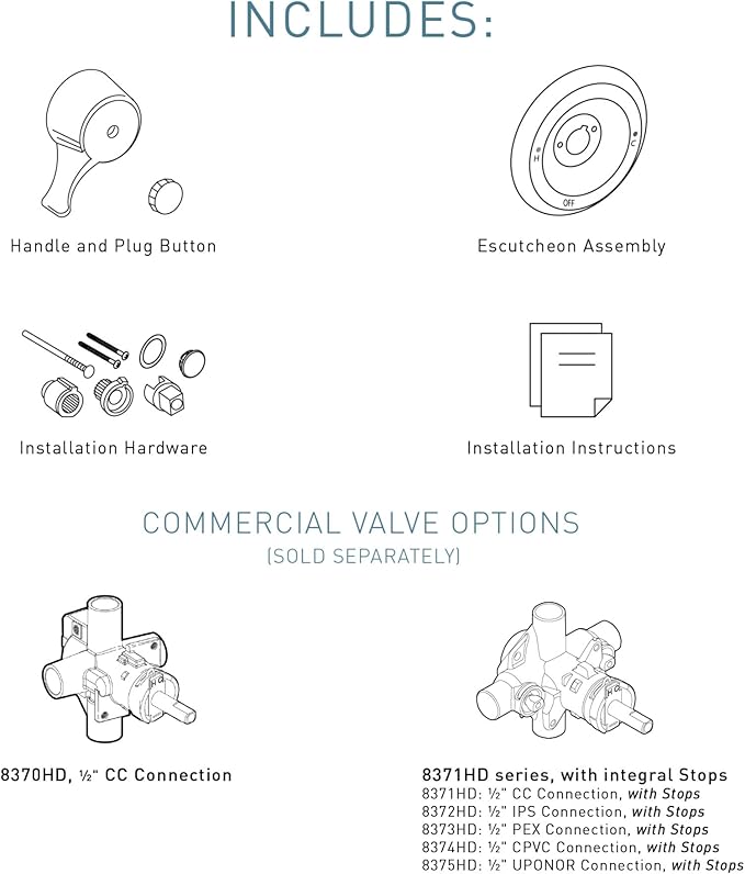 Moen M-Dura Posi-Temp Shower Trim Kit, Commercial 7-Inch Classic Shower Valve Control Trim Kit, Valve Required (Sold Separately), Brushed Nickel, T8370CBN