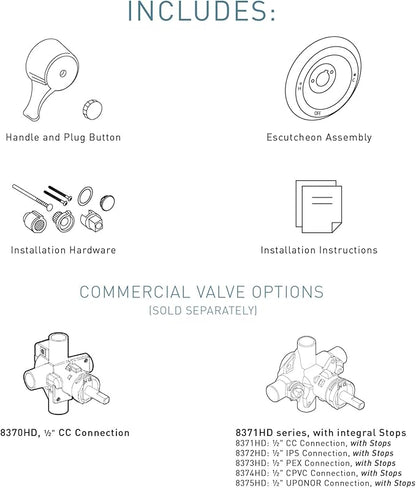 Moen M-Dura Posi-Temp Shower Trim Kit, Commercial 7-Inch Classic Shower Valve Control Trim Kit, Valve Required (Sold Separately), Brushed Nickel, T8370CBN
