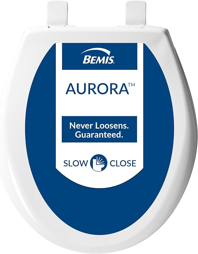 Bemis Aurora Slow Close Toilet Seat, Easy Clean Hinges and Adjustable Perfect Fit Plastic Seat, Made in USA, Round, White