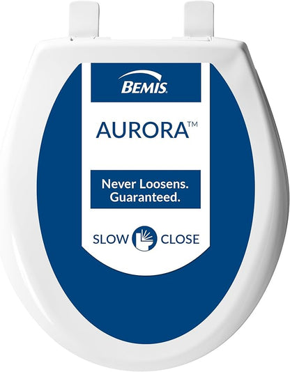 Bemis Aurora Slow Close Toilet Seat, Easy Clean Hinges and Adjustable Perfect Fit Plastic Seat, Made in USA, Round, White