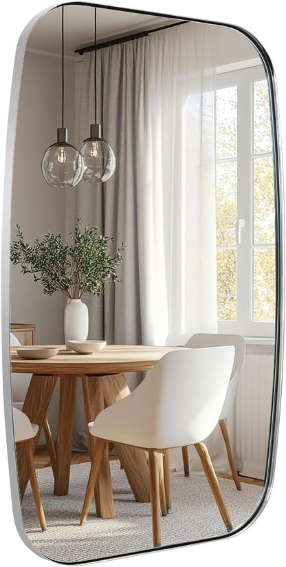 Chrome Bathroom Mirror, 24x36 Inch Polished Chrome Oval Mirror for Bathroom with Stainless Steel Metal Frame, Oblong Mirror for Living Room, Entryway