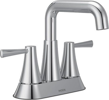 Moen Ronan Chrome Two-Handle 4 in. Centerset Modern Double Bend Bathroom Faucet with Push-Down Drain, 84025