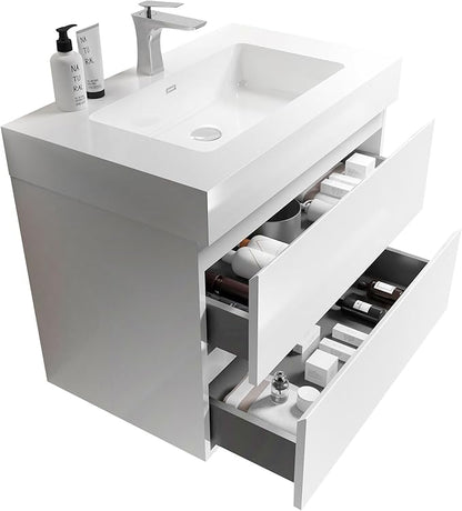 36" Floating Bathroom Vanity with Sink, Modern Bathroom Cabinet with Top and Soft Close Drawers, Spacious Storage for Small Space, White - Lavanda Collection