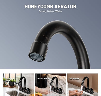 Bathroom Sink Faucet for 3 Hole, 4 Inch Stainless Steel Faucet for Bathroom, Bathroom Faucets with Deck Plate & Pop-Up Pop-Up Drain Assembly 2-Handle Faucet for Bathroom Sink Vanity RV Restroom
