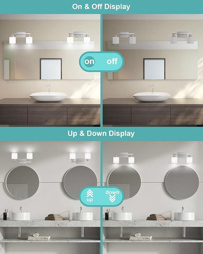 Sailstar Bathroom Light Fixtures 2-Light, Brushed Nickel Vanity Lights Fixtures, Modern Bathroom Vanity Light Over Mirror, Milky White Glass Shade & Anti-Rust Nickel Finished, Small Bathroom Light