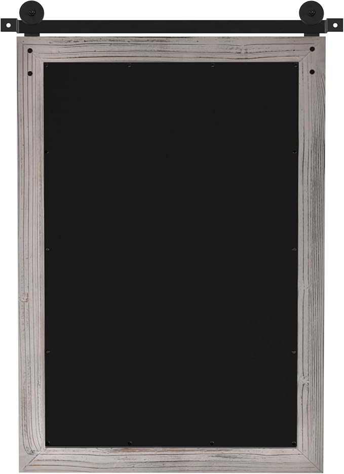 COGOOD Farmhouse Bathroom Mirrors for Over Sink - 38 x 25 Grey | Rustic Barn Door Wood Framed Vanity Mirror for Entryway, Living Room, Bedroom, Dresser Wall Decor