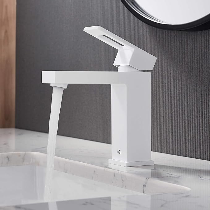 Single Hole Bathroom Sink Faucet with Pop-Up Drain, Solid Brass Single Handle Vanity Faucet, High Arc Modern Bathroom Faucet, Matte White Finish, Corrosion Resistant