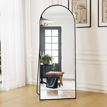 Dewfig Mirror Full Length, 64"X21" Arched Floor Mirror, Black | Aluminum Alloy Frame Full Body Mirror, HD Shatterproof Tempered Glass, Lean/Stand/Wall for Living Room,Bedroom, Dressing Room