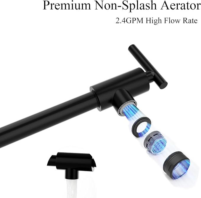 Faucets with Wall Mount Double Joint Swing Arms - Leak Free Design with High-Flow Aerators - Retractable & Folding for Space Saving