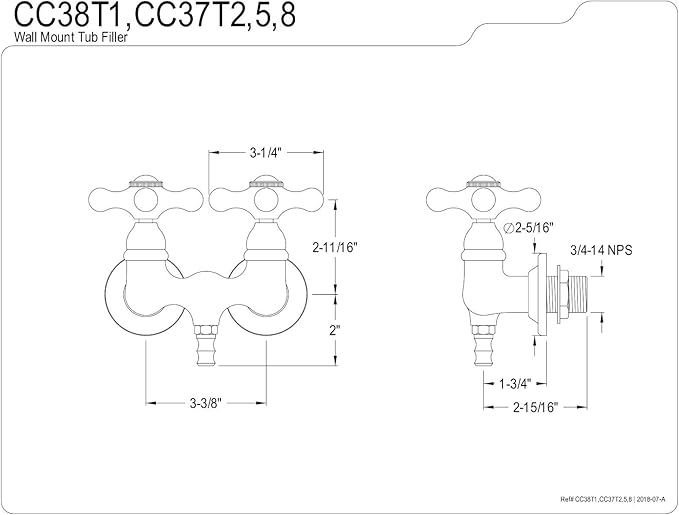 Kingston Brass CC37T8 Vintage Leg Tub Filler, Satin Nickel,3-3/8-Inch Center