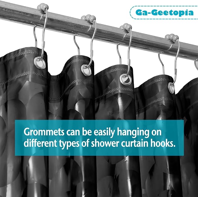 Ga-Geetopia EVA 3D Black Pearl Plastic Shower Curtain Liner - Premium Light Weight 72" x 72" Bathroom Shower Showroom Curtain Liner with Rustproof Metal Gromments and Weighted Magnet