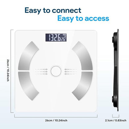 Digital Smart Scale for Body Weight and Body Composition – BMI, Body Fat, Muscle Mass Reading, Bluetooth Sync with Compatible Apps, Personal Use at Home【White】