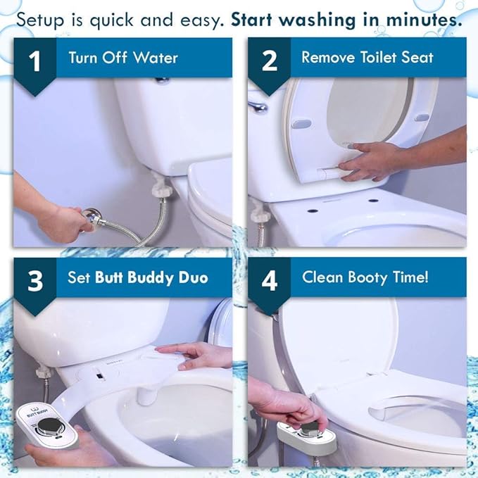 BUTT BUDDY Duo - Bidet Toilet Seat Attachment & Fresh Water Sprayer (Easy to Install | Non-Electric | Dual-Nozzle Cleaning | Gentle Wash | Healthy, Sanitary Bathroom)