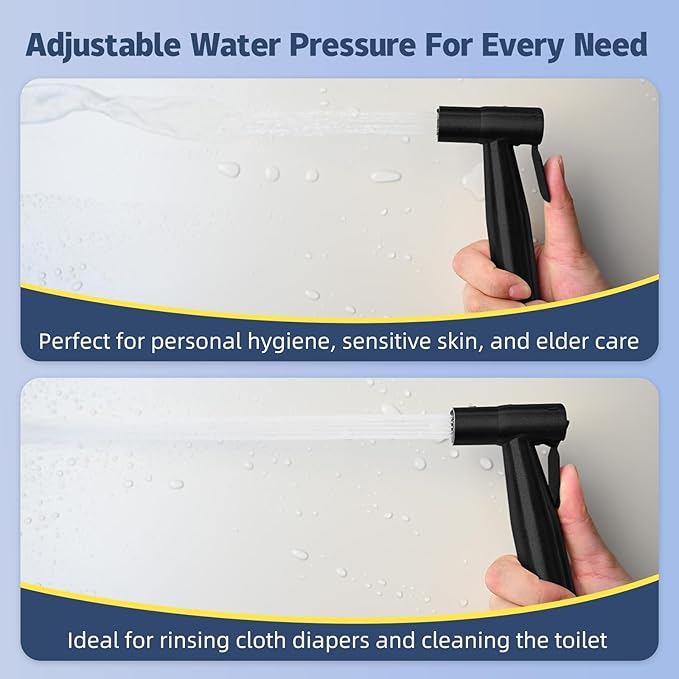 Handheld Toilet Bidet Sprayer for Toilet-Adjustable Water Pressure Control with Bidet Hose for Feminine Wash, Stainless Steel Brushed Nickel Cloth Diaper for Baby Wash (Matte Black, 1)