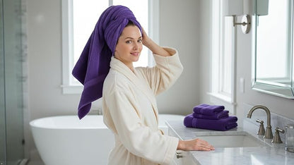 CRAFTBERRY- 6 Piece Cotton Bath Towel Set- 2 Bath - 2 Hand - 2 Face, Purple | 100% Cotton • Thick & Plush • Hotel Quality • Ultra Soft • Highly Absorbent • Quick Dry • Low Lint • Machine Washable
