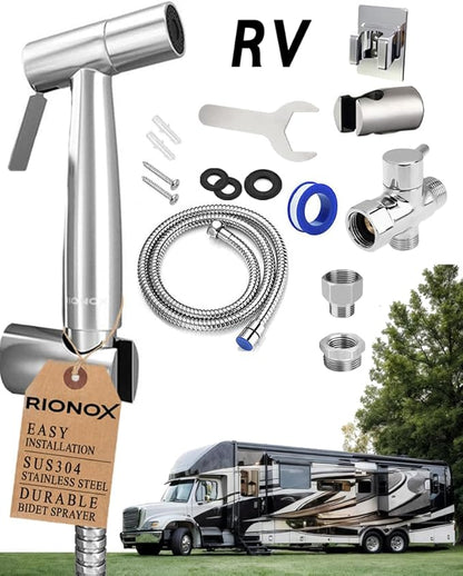 RV Handheld Bidet Sprayer Kit - Trailer, Motorhome, RV Bidet Sprayer, Adjustable Water Pressure Jet for Toilet, Easy Installation, Quality Internals, Leakproof Design, Quality Stainless Steel