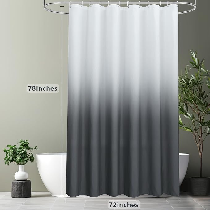 AooHome Fabric Shower Curtains, Cloth Ombre Grey Shower Curtain Sets, Washable Fabric Gray and White Shower Curtain, Rustic Farmhouse Bathroom Shower Curtains, 72x78 Inches