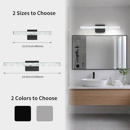Black Vanity Lights for Bathroom, 24 Inch Modern Bathroom Light Fixtures Over Mirror, Iceberg Crack Acrylic LED Wall Sconce, 5500K Cool White Linear Lighting for Mirror Cabinet, Non-Dimmable