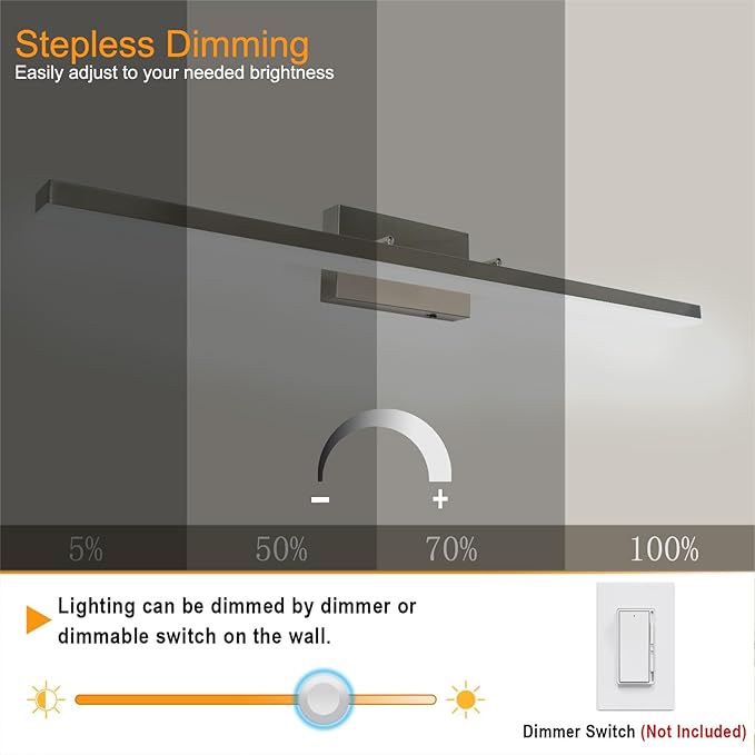 36in Modern Bathroom Led Vanity Light, Dimmable 5CCT Lighting Bar, Over Mirror Rotatable Vanity Lighting Fixture, Adjustable Brushed Nickel Vanity Light for Bathroom Bedroom