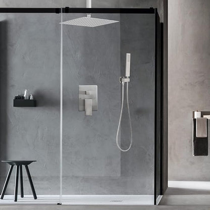 12 Inch Ceiling Mount Brushed Nickel Shower System Bathroom Luxury Rain Mixer Shower Combo Set Ceiling Rainfall Shower Head System (Contain Shower Faucet Rough-in Valve Body and Trim Kit)