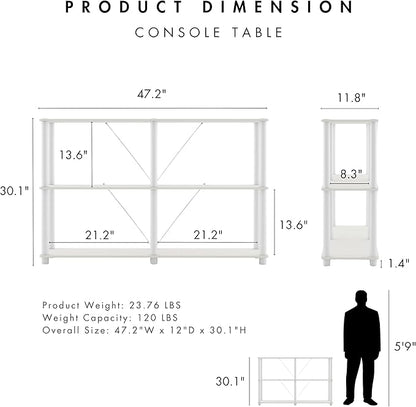 Homes: Inside + Out Apexa Modern 3-Tier Extra Wide Shelving Units, Collectibles Display Shelves, Easy Assembly Console Table, Home Storage Organizer for Living Room, Bedroom, Office, White