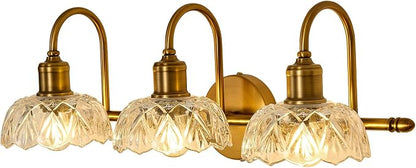 UOFUS Gold Vintage Vanity Light 3 Lights Bathroom Lighting Fixtures Over Mirror with Clear Glass Shade