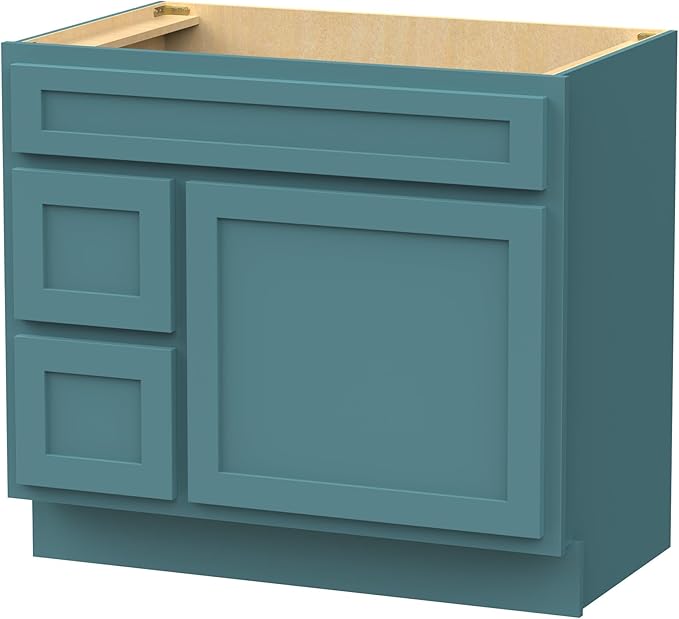 Vanity Art 36 Inch Single Bathroom Vanity Base Cabinet with 2 Functioning Shaker Drawers, Strudy Floor Mount Green Storage Cabinet Organizer for Bedroom, Living Room VA4036-2RGN