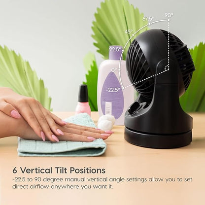 IRIS USA WOOZOO Desk Fan, Oscillating Table Air Circulator, 3 Speeds, 32ft Max Air Distance, 112° Adjustable Tilt, 27.5db Quiet Motor, Small Fan for Bedroom, Office, Dorm, Black