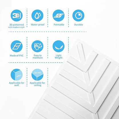 Art3d 12-Pack 2 x 2 ft 3D Textured Drop Ceiling Tiles, 24 x 24 in, White | PVC, Lightweight, No Sag and Breakage, Compatible with Grid System, Perfect for Basement, Kitchen & Bathroom