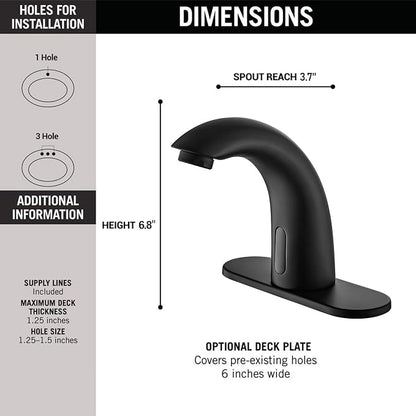 Touchless Bathroom Sink Faucet - Automatic Motion Sensor - Battery Operated for Commercial Lavotory Bathroom, Matte Black