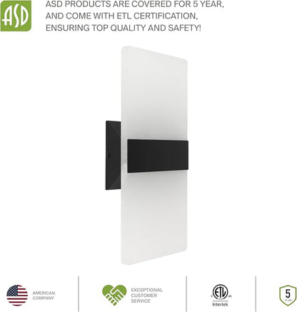 ASD 14 Inch Indoor LED Wall Sconce - 24W 2700K-5000K Dimmable Black Wall Sconce Lights for Living Room, Bedroom, Bathroom, Hallway - Modern Wall Sconces Hardwired, ETL Interior Light, Set of 2
