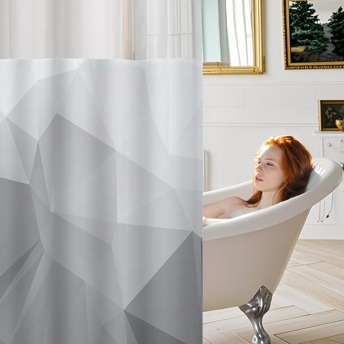 No Hook Shower Curtain with Snap in Liner Set, Light Grey, 71x74 | Waterproof Fabric for Bathroom, Modern Hotel Style Ombre Design, Mesh Top Window, Machine Washable, Quick Install