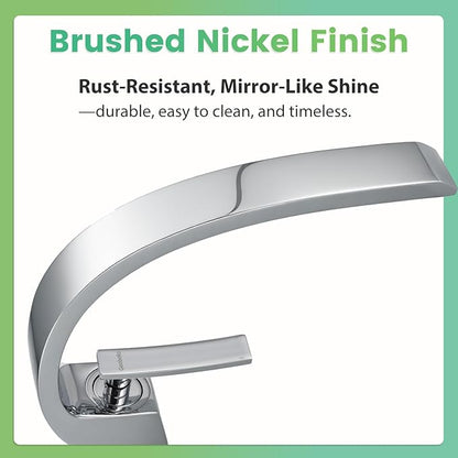 Bathroom Sink Faucet Modern Single Hole 1-Handle Faucet, Chrome Solid Brass Faucets, Mount Curved Lavatory Faucets Mixer Tap