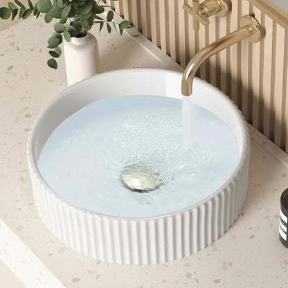 KES Bathroom Vessel Sink, 16 Inch Small Vessel Sink for Bathroom, Round Bowl Sink White Above Counter, RV Sink, Countertop Modern Sinks for Cabinet Lavatory Vanity Porcelain Ceramic, BVSC129