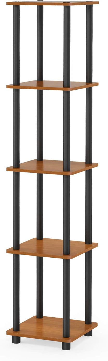 FURINNO Turn-N-Tube 5-Tier Corner Square Rack Display Shelf, Round, Light Cherry/Black