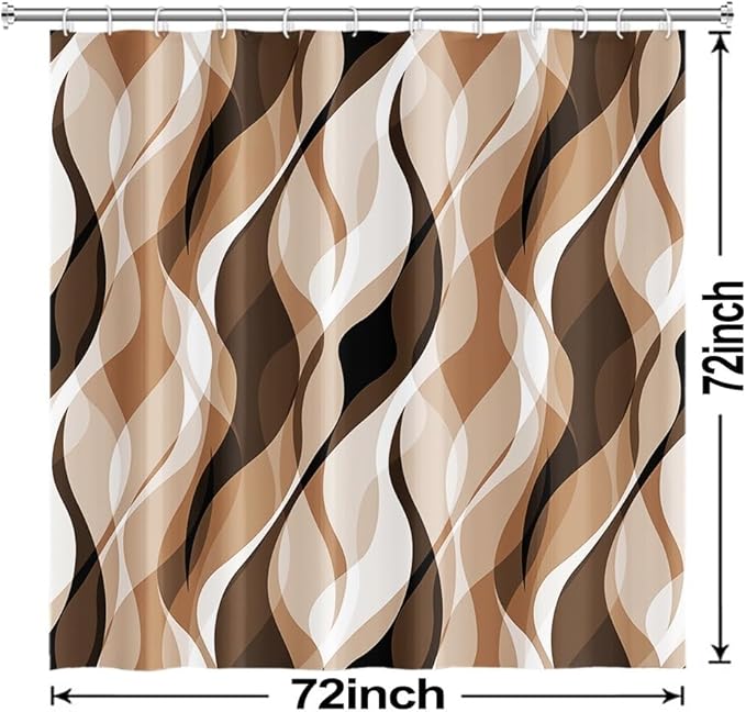Brown Shower Curtain, Modern Abstract Grey and Brown Striped Shower Curtain Set for Bathroom Waterproof Tan Shower Curtain with Hooks, 72x72 Inch