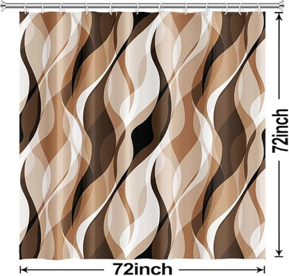 Brown Shower Curtain, Modern Abstract Grey and Brown Striped Shower Curtain Set for Bathroom Waterproof Tan Shower Curtain with Hooks, 72x72 Inch