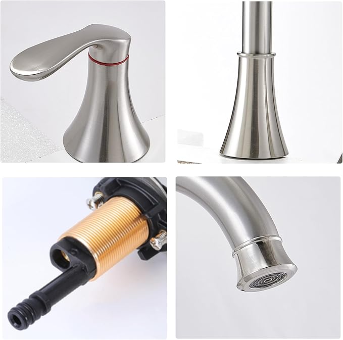 Friho Brushed Nickel Bathroom Faucet 3 Hole, Widespread 8 Inch 2 Handle Vanity Sink Faucet Set with Swivel Spout, Pop Up Drain and Water Supply Hoses