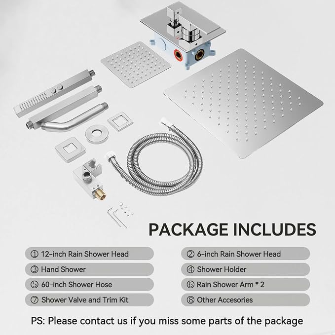 Shower System Shower Faucet Set, STARBATH 12"+6" Ceiling Mount Rain Shower Head and Handheld Spray for Two Person, Rainfall Shower System with Diverter Valve and Trim Kit Complete,Chrome