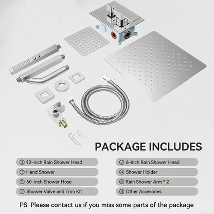 Shower System Shower Faucet Set, STARBATH 12"+6" Ceiling Mount Rain Shower Head and Handheld Spray for Two Person, Rainfall Shower System with Diverter Valve and Trim Kit Complete,Chrome