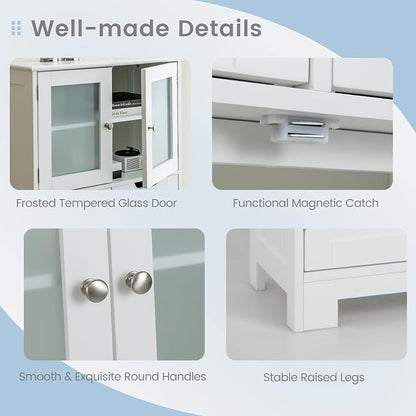 GIANTEX Floor Storage Cabinet, Freestanding Bathroom Cabinet with 2 Glass Doors, 2 Drawers & Adjustable Shelves, Multifunctional 50.5” Tall Storage Organizer Cupboard for Kitchen Living Room, White